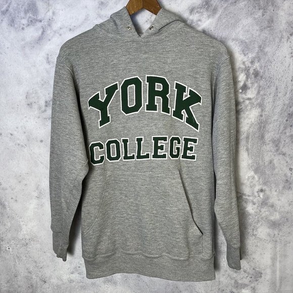 Vintage York College Hoodie Sweatshirt Mens Small Cotton Exchange Gray F5 - Picture 2 of 9